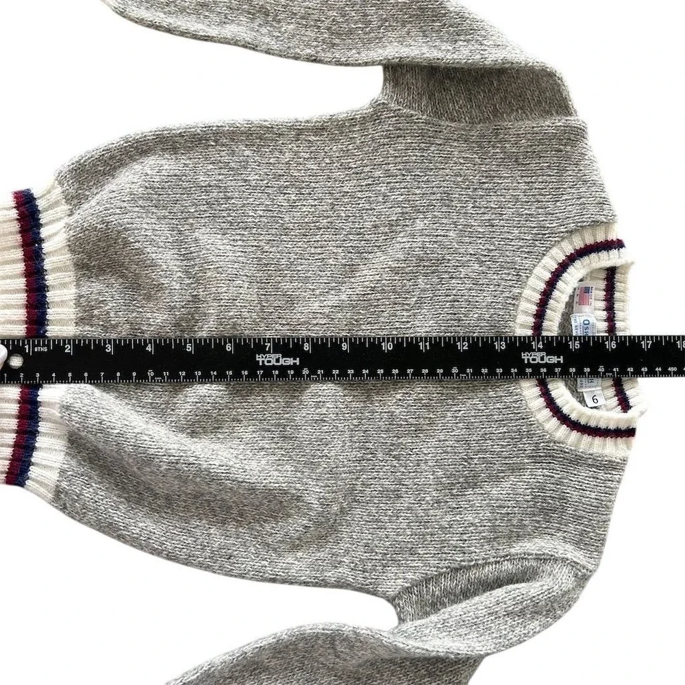 VTG USA Made OshKosh B'gosh Kids Sweater Sz 6 Gray Navy White Striped Crew Neck